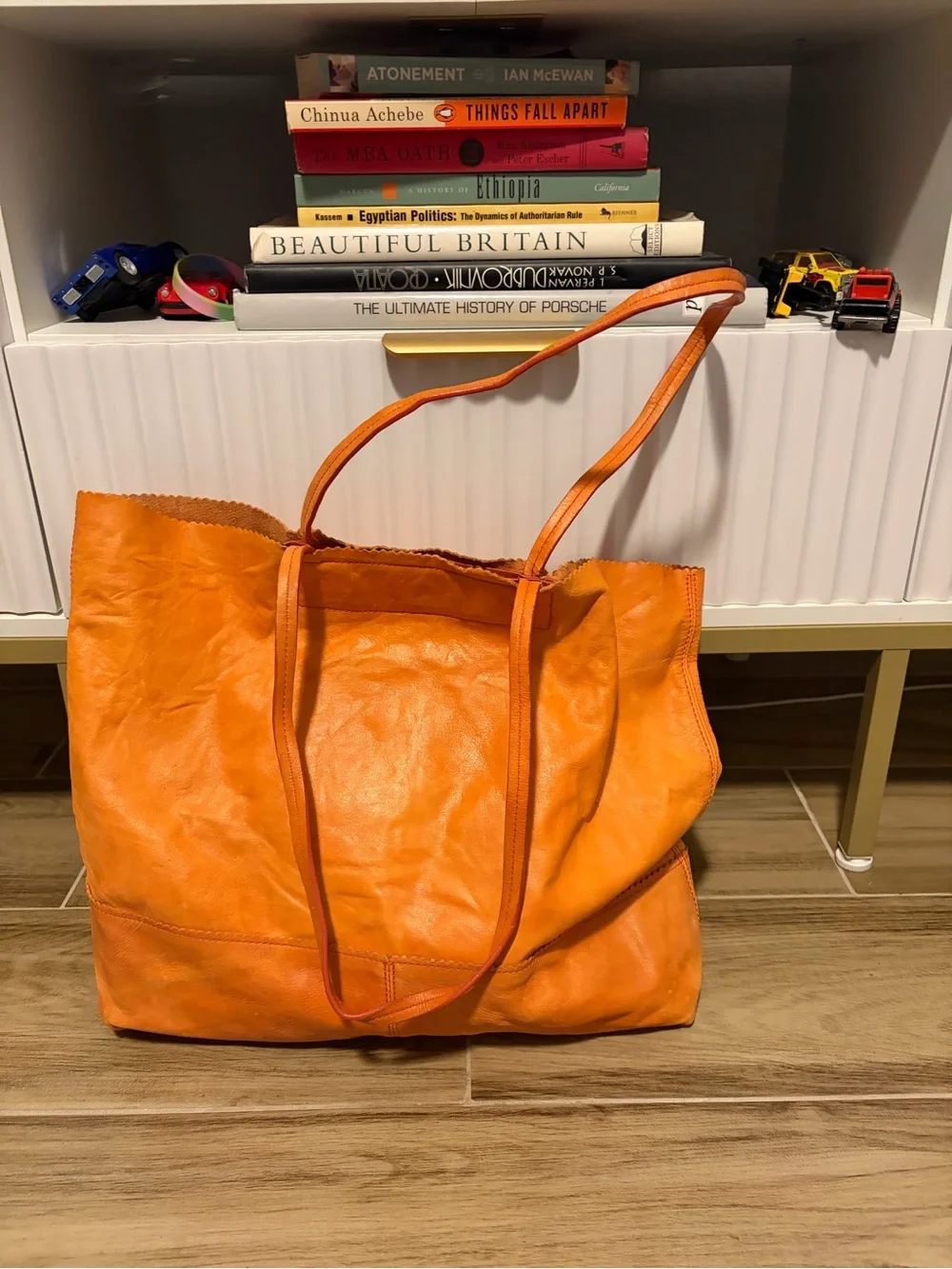 Banana Republic x Trina Turk Orange Leather Suede Large Tote Bag Floral Pocket